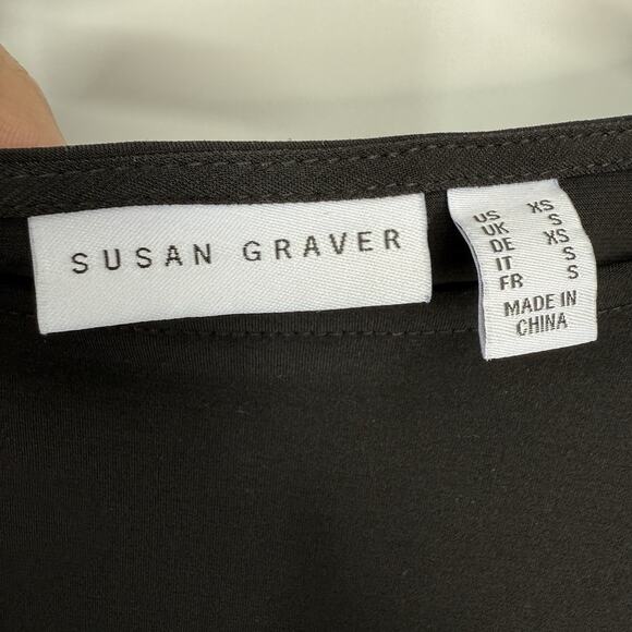 Susan Graver Chiffon Flutter Sleeve Top Size XS Black Slinky Knit Roundneck - Picture 7 of 11